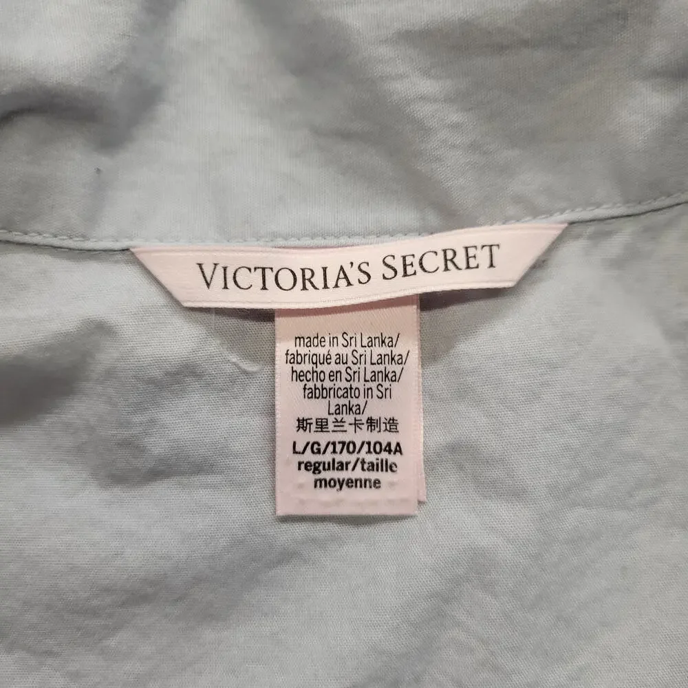Victoria's Secret Pajama Top Womens Large Blue Long Sleeve Button Up Sleepwear
